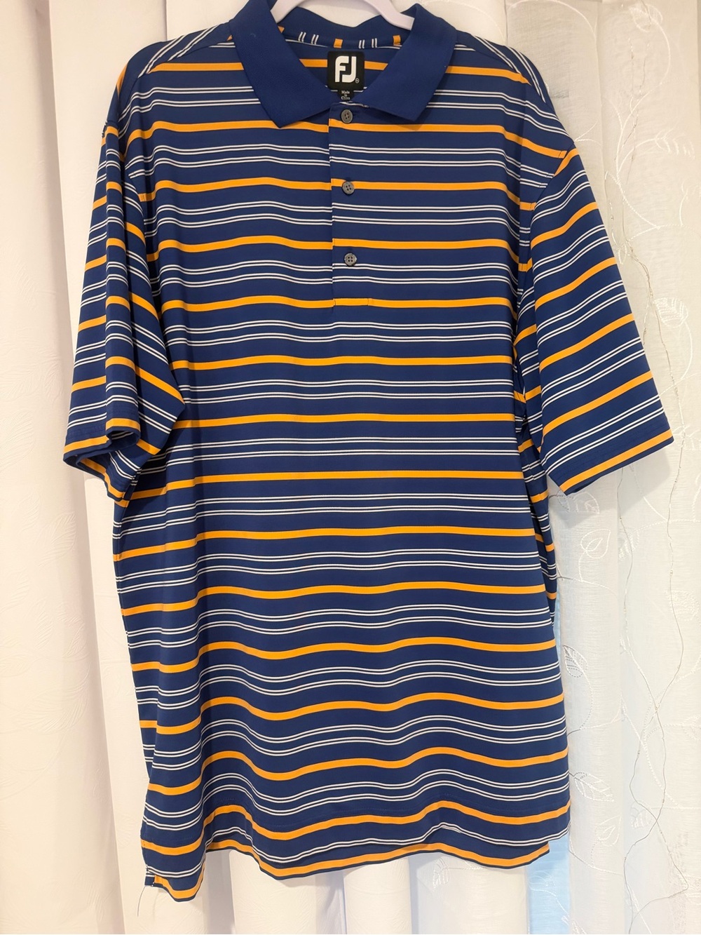 FootJoy Navy, Gold & White Horizontal Stripe Golf Polo